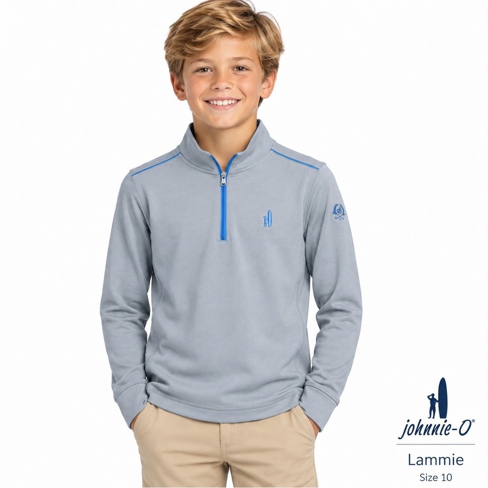 JOHNNIE-O Boys' Golf Lammie Prep-Formance 1/4 Zip Jr. Pullover Grey Blue Size 10